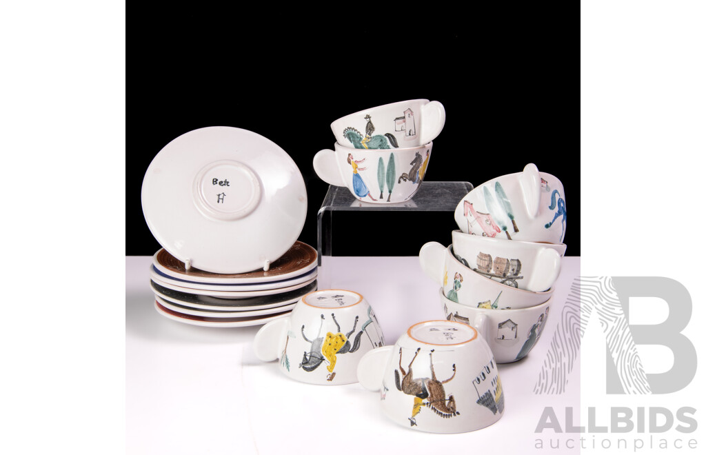 Mid Century Italian Eight Demitasse Duos Hand Painted by Betz
