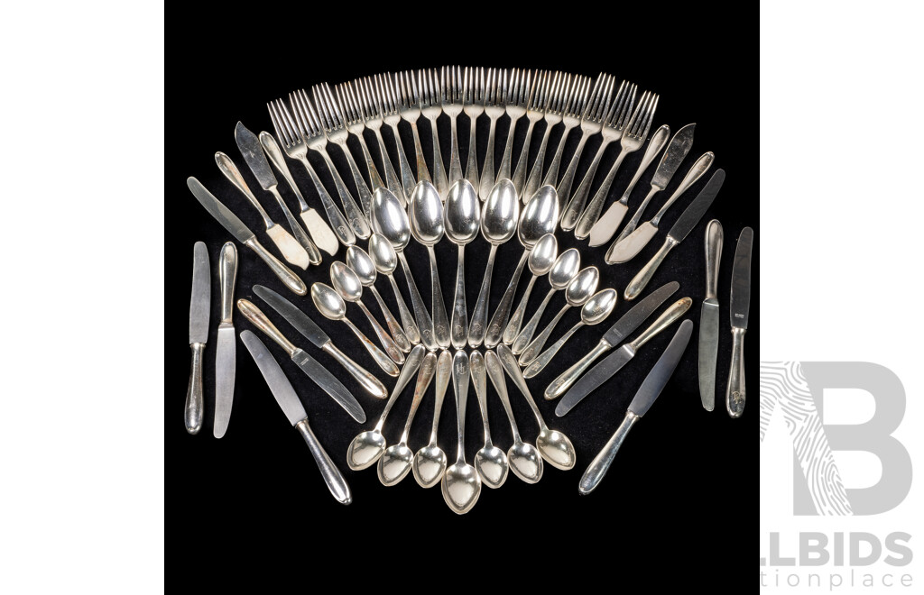 Vintage German Silver Plate Rostfrei Solingen 37 Piece Flatware Partial Set with Engraved Monogram to Handle