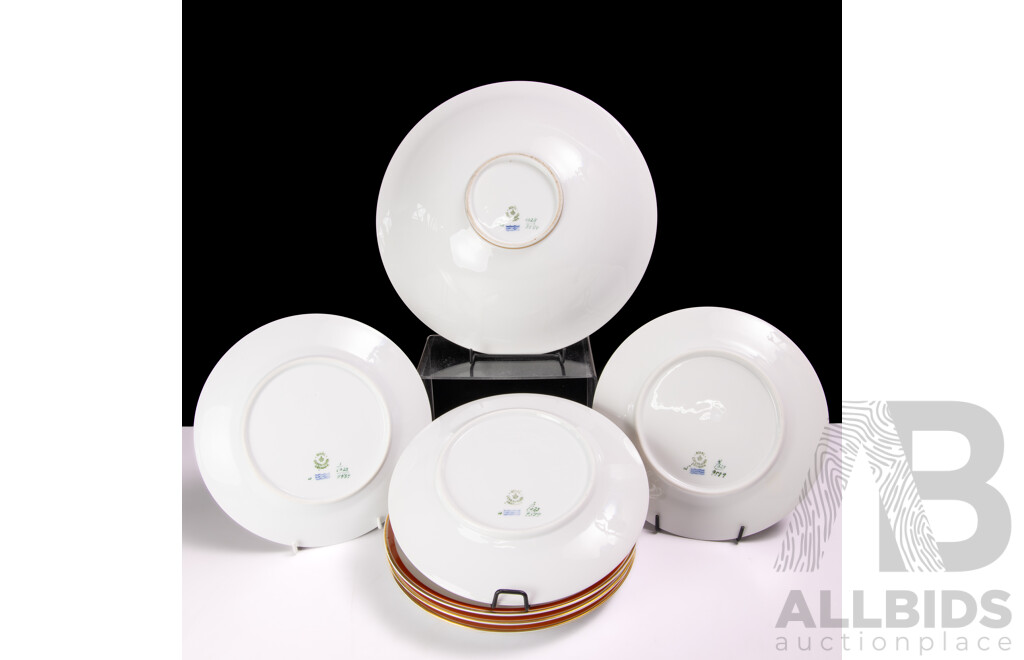 Mid Century Royal Copenhagen Porcelain Seven Piece Set with Equestrian Scenes