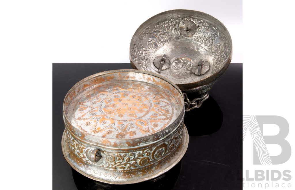 Vintage Sub Continental Hand Beaten Copper Plated Metal Repousse Drinks Set