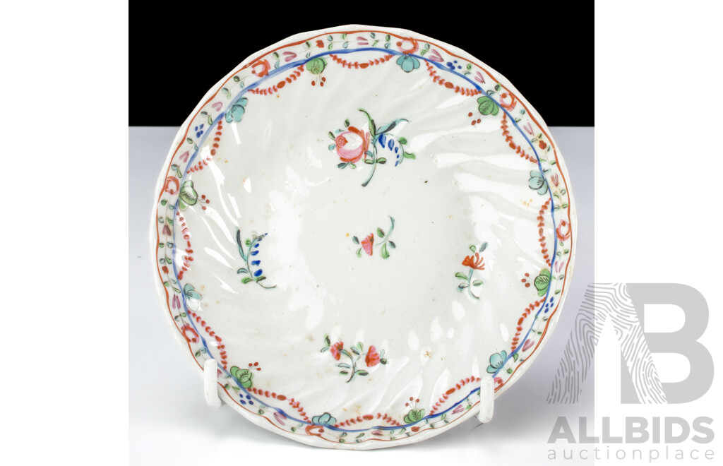 Antique Early English New Hall Porcelain Nine Piece Tea Service in Chinese Export Style with Hand Painted Decoration, Circa 1790s