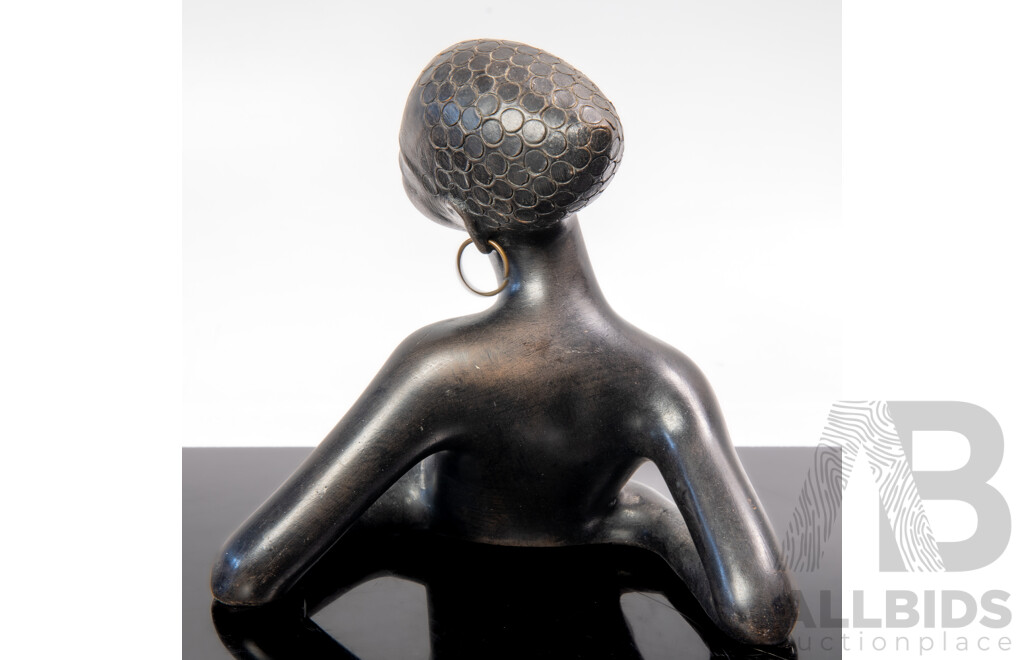 Fantastic Vintage Austrian Art Deco Leopold Anzengruber African Lady Bust with Brass Hoop Earings