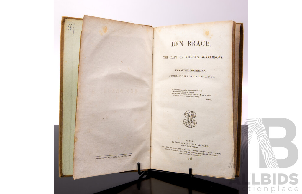 Ben Brace, The Last of Nelson's Agamemnons, Captain Chamier RN, Baudry's European Library, Paris 1836, Hardcover