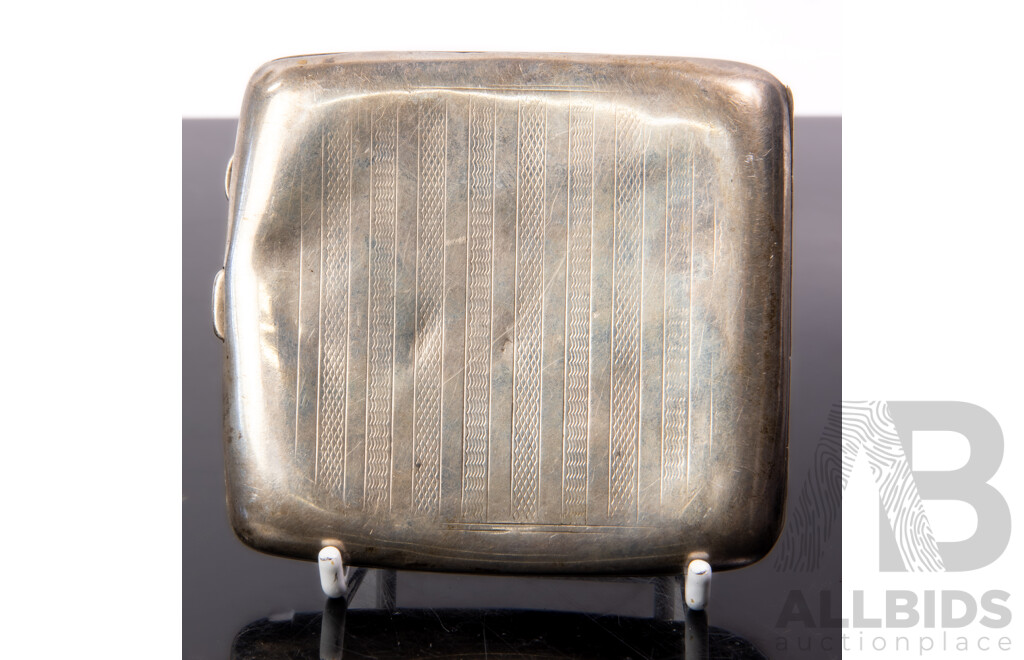 Antique Sterling Silver Cigarette Case with Engine Turned Lid, Birmingham, 1909