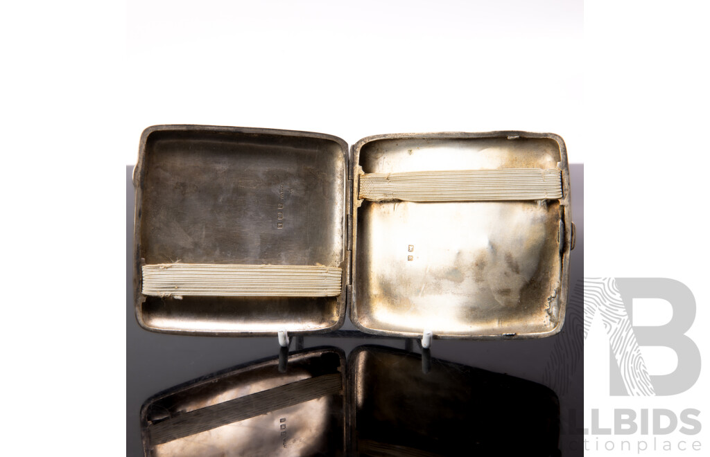 Antique Sterling Silver Cigarette Case with Engine Turned Lid, Birmingham, 1909