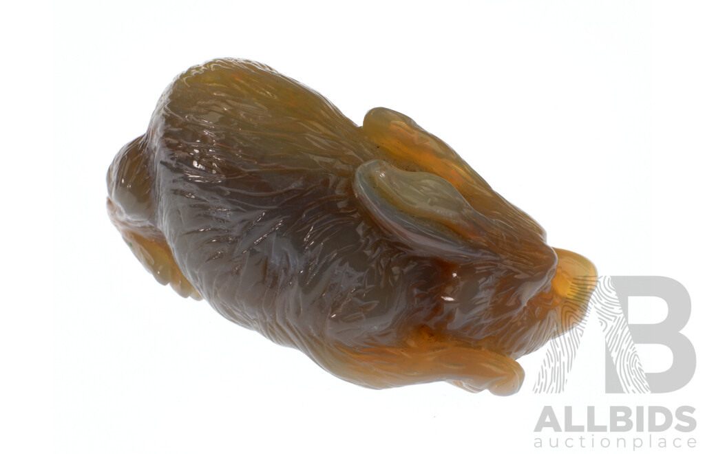 Fantastic Chinese Carved Ethiopian Opal Figure of a Rabbit