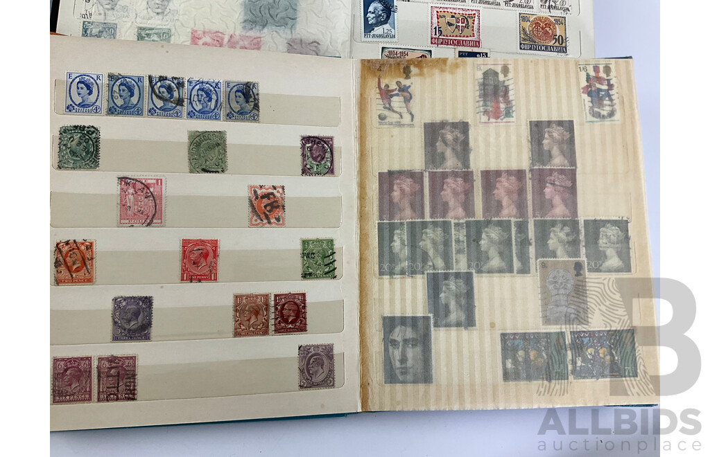 Five Albums of Vintage International Stamps Including New Zealand, Great Britain, Romania, Tonga, Pakistan, Hong Kong, France, Fiji and More with Singapore and Malaysia First Day Covers