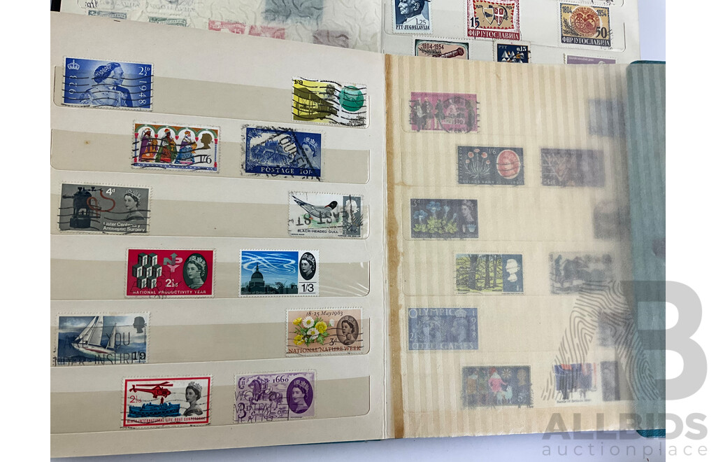 Five Albums of Vintage International Stamps Including New Zealand, Great Britain, Romania, Tonga, Pakistan, Hong Kong, France, Fiji and More with Singapore and Malaysia First Day Covers