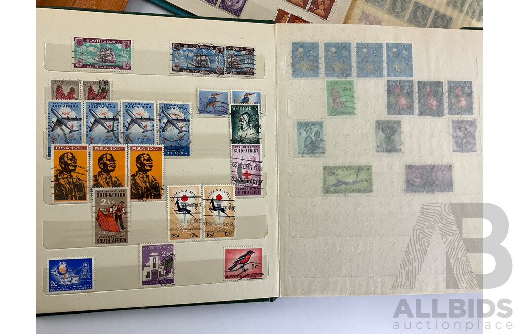 Five Albums of Vintage International Stamps Including New Zealand, Great Britain, Romania, Tonga, Pakistan, Hong Kong, France, Fiji and More with Singapore and Malaysia First Day Covers