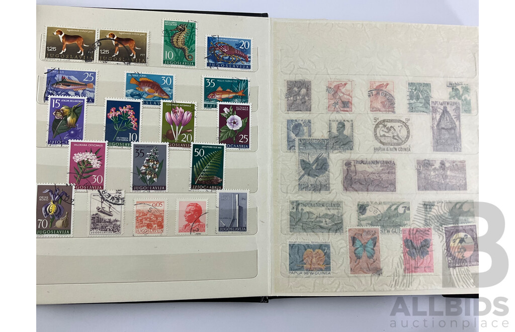 Five Albums of Vintage International Stamps Including New Zealand, Great Britain, Romania, Tonga, Pakistan, Hong Kong, France, Fiji and More with Singapore and Malaysia First Day Covers
