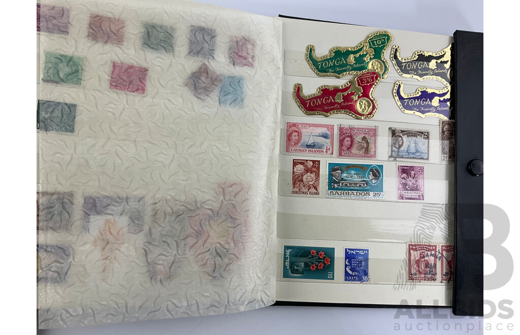 Five Albums of Vintage International Stamps Including New Zealand, Great Britain, Romania, Tonga, Pakistan, Hong Kong, France, Fiji and More with Singapore and Malaysia First Day Covers