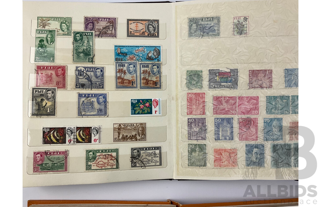Five Albums of Vintage International Stamps Including New Zealand, Great Britain, Romania, Tonga, Pakistan, Hong Kong, France, Fiji and More with Singapore and Malaysia First Day Covers