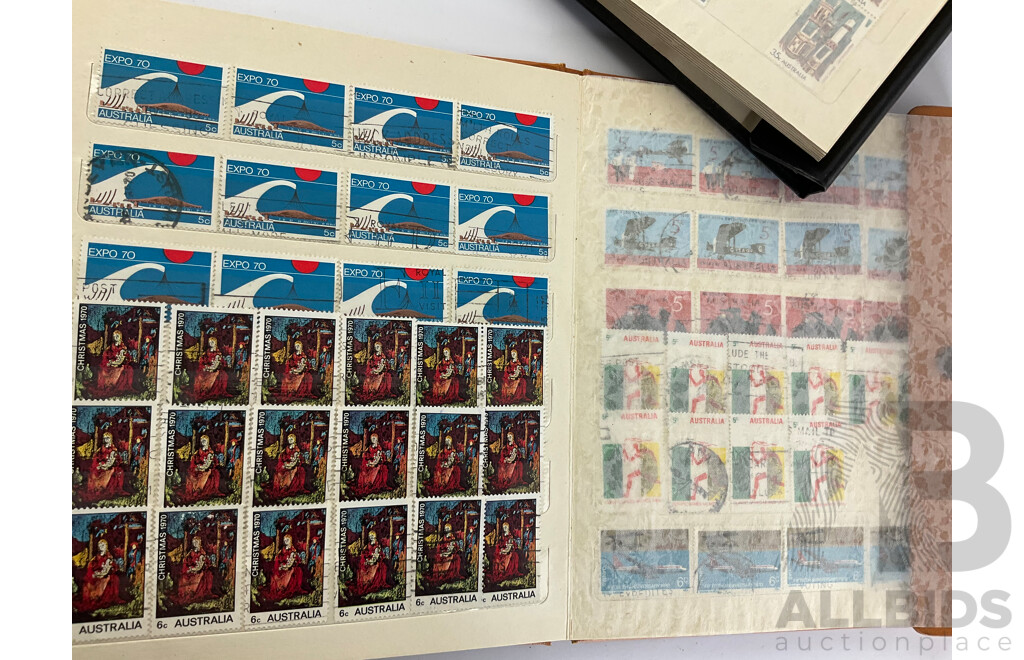Seven Albums of Vintage International Stamps Including Australia, Poland, Singapore, Malaysia, Jamaica, Trinidad, USA, Canada, Brazil, Ireland and More