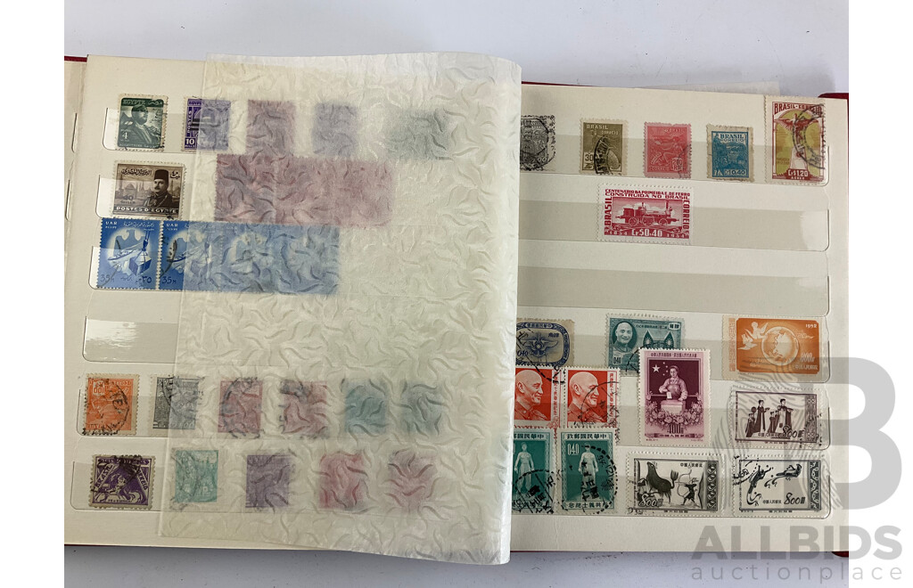 Seven Albums of Vintage International Stamps Including Australia, Poland, Singapore, Malaysia, Jamaica, Trinidad, USA, Canada, Brazil, Ireland and More