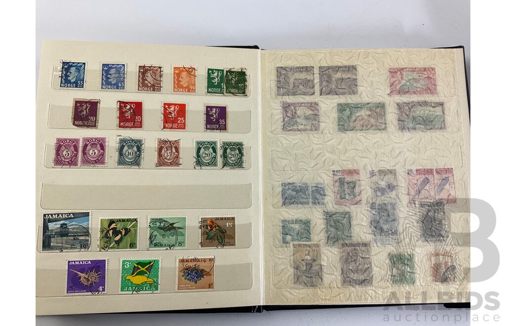 Seven Albums of Vintage International Stamps Including Australia, Poland, Singapore, Malaysia, Jamaica, Trinidad, USA, Canada, Brazil, Ireland and More