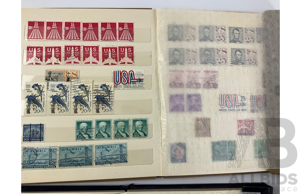 Seven Albums of Vintage International Stamps Including Australia, Poland, Singapore, Malaysia, Jamaica, Trinidad, USA, Canada, Brazil, Ireland and More