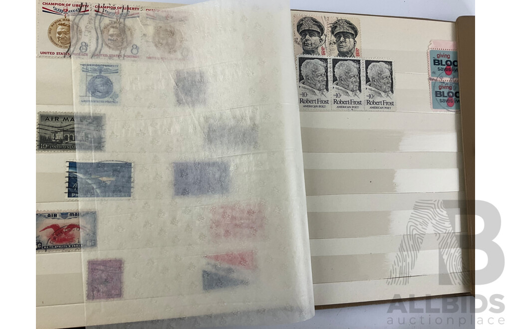 Seven Albums of Vintage International Stamps Including Australia, Poland, Singapore, Malaysia, Jamaica, Trinidad, USA, Canada, Brazil, Ireland and More