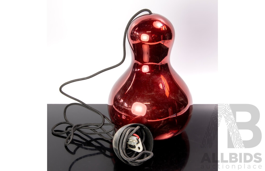 Mid Century Style Funky Pear Form Hanging Light with Red Metallic Mirrored Finish