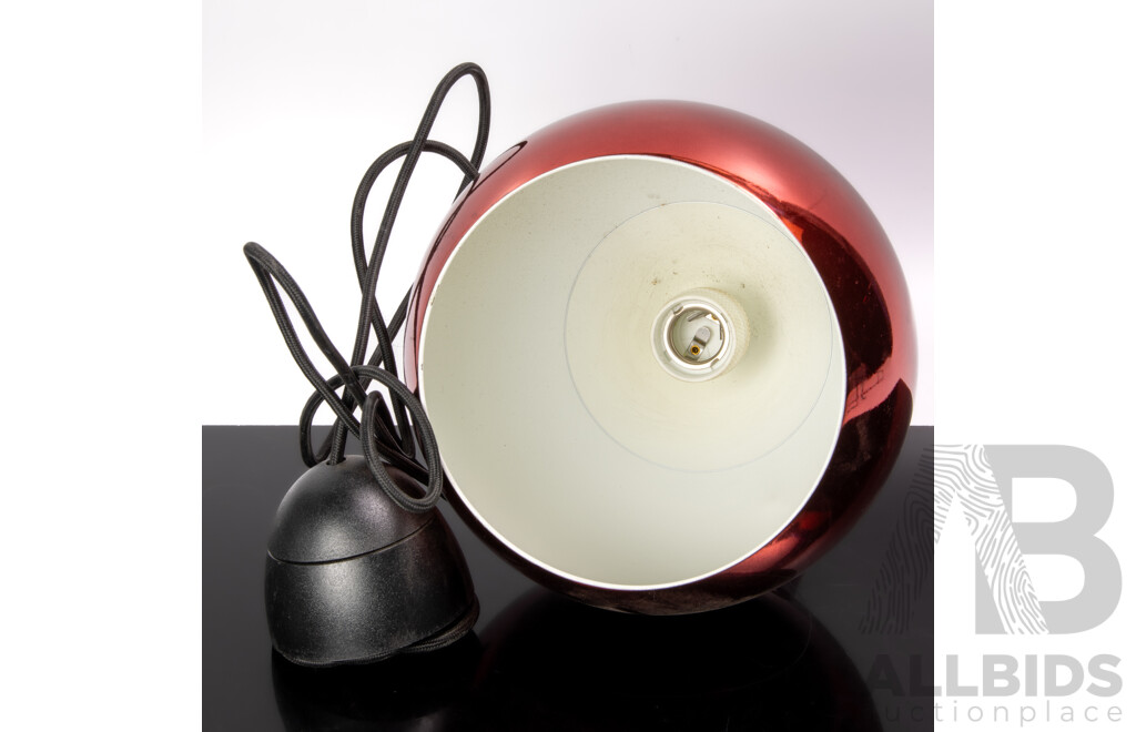 Mid Century Style Funky Pear Form Hanging Light with Red Metallic Mirrored Finish
