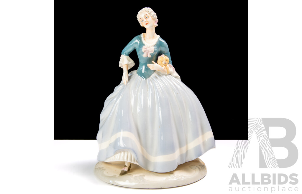 Antique Continental Porcelain Lady Figure with Small Dog