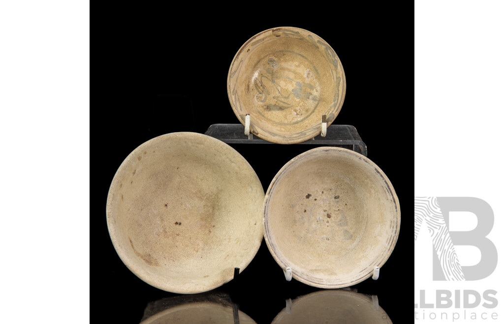 Collection Three Chinese South East Asian Shipwreck Conical Bowls