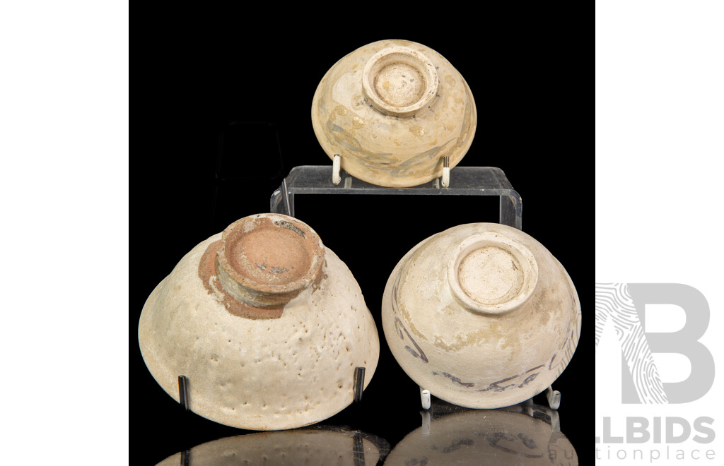 Collection Three Chinese South East Asian Shipwreck Conical Bowls