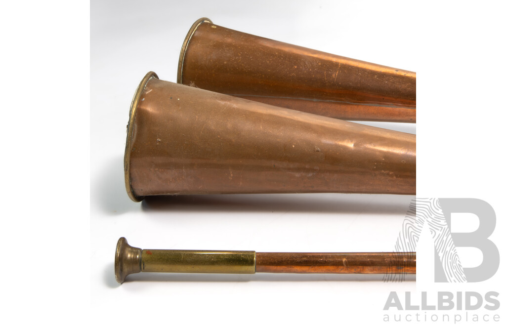 Pair Antique Copper and Brass Hunting Horns