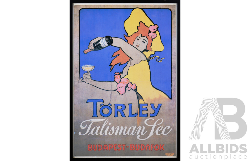 Hungarian Reproduction Advertisment Poster for Törley Talisman Sec, Offset Colour Print, Published by Magyar Nemzeti Galeria, 99 x 68 cm (frame)