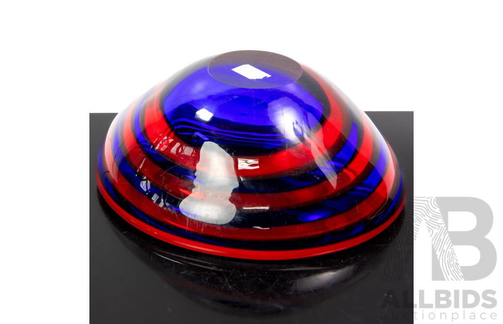 Mid Century Heavy Art Glass Blue and Red Glass Dish