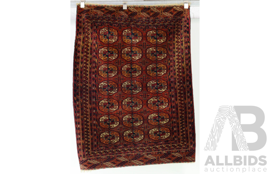 Antique Turkoman Hand Knotted Wool Rug with Traditional Gul Design