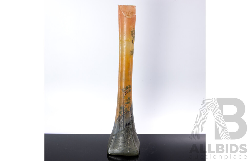 Antique French Francis Theodore Legras Acid Cut Vase with Pastoral Scene