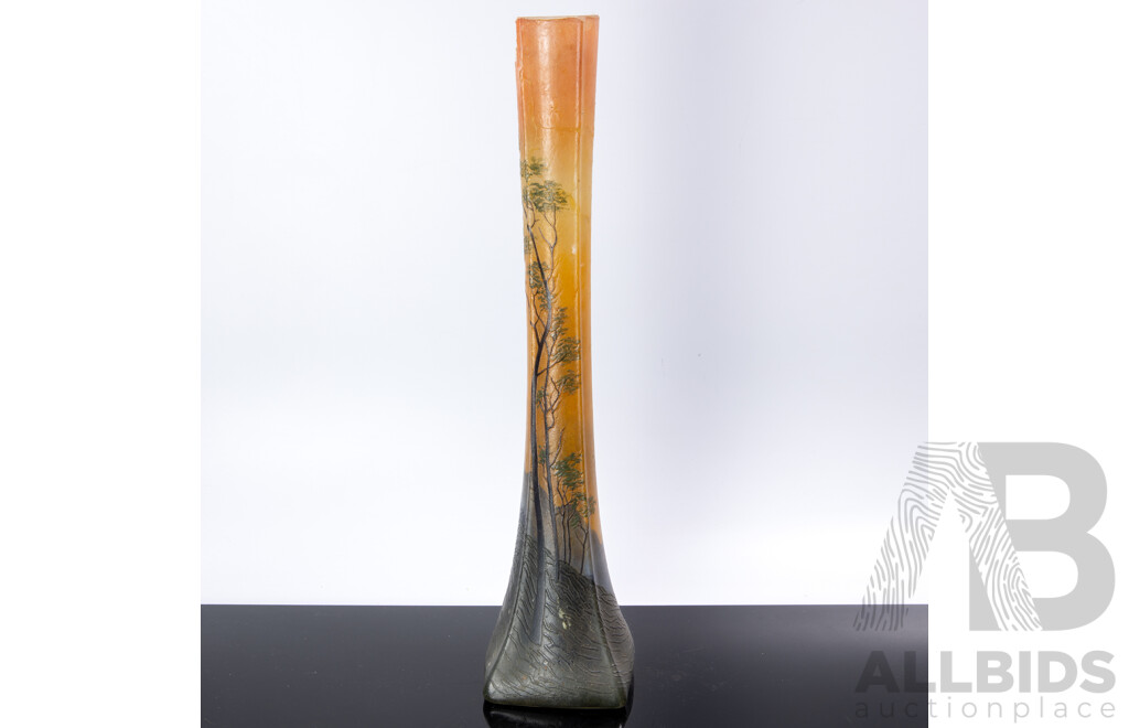 Antique French Francis Theodore Legras Acid Cut Vase with Pastoral Scene