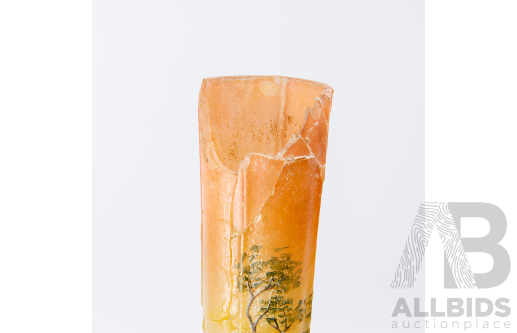Antique French Francis Theodore Legras Acid Cut Vase with Pastoral Scene