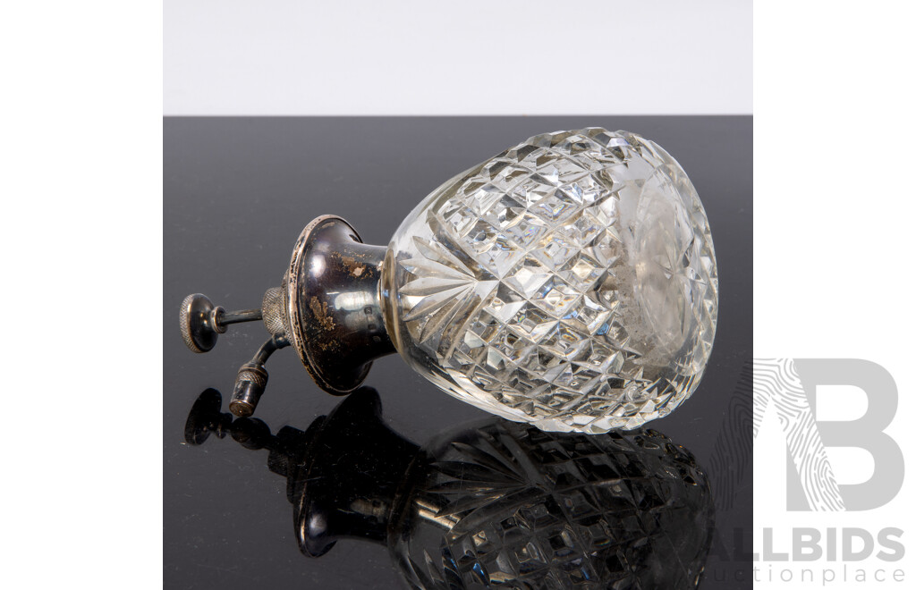 Antique Crystal Perfume Atomizer with Sterling Silver Top, Birmingham 1923