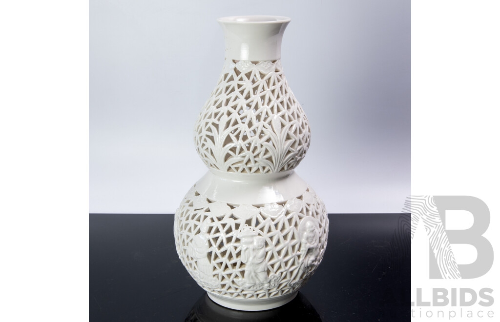Vintage Chinese Blanc De Chine Double Gourd Vase