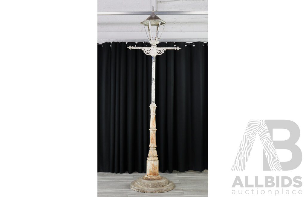 Antique Late Victorian Lamp Post with Ornate Cast Iron Base, Cast Zinc Top Section