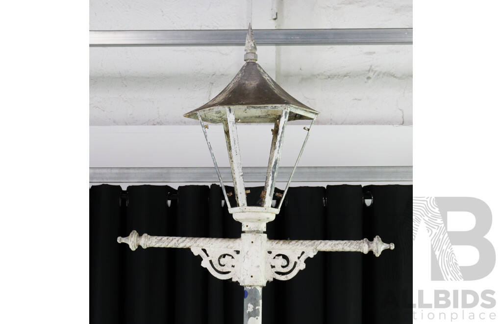 Antique Late Victorian Lamp Post with Ornate Cast Iron Base, Cast Zinc Top Section