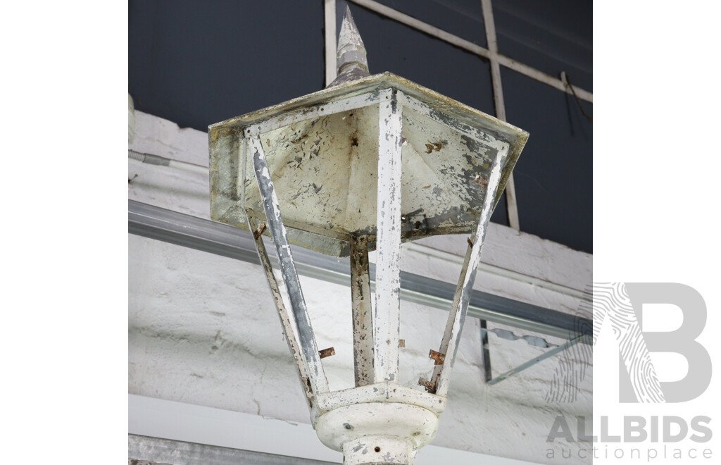 Antique Late Victorian Lamp Post with Ornate Cast Iron Base, Cast Zinc Top Section