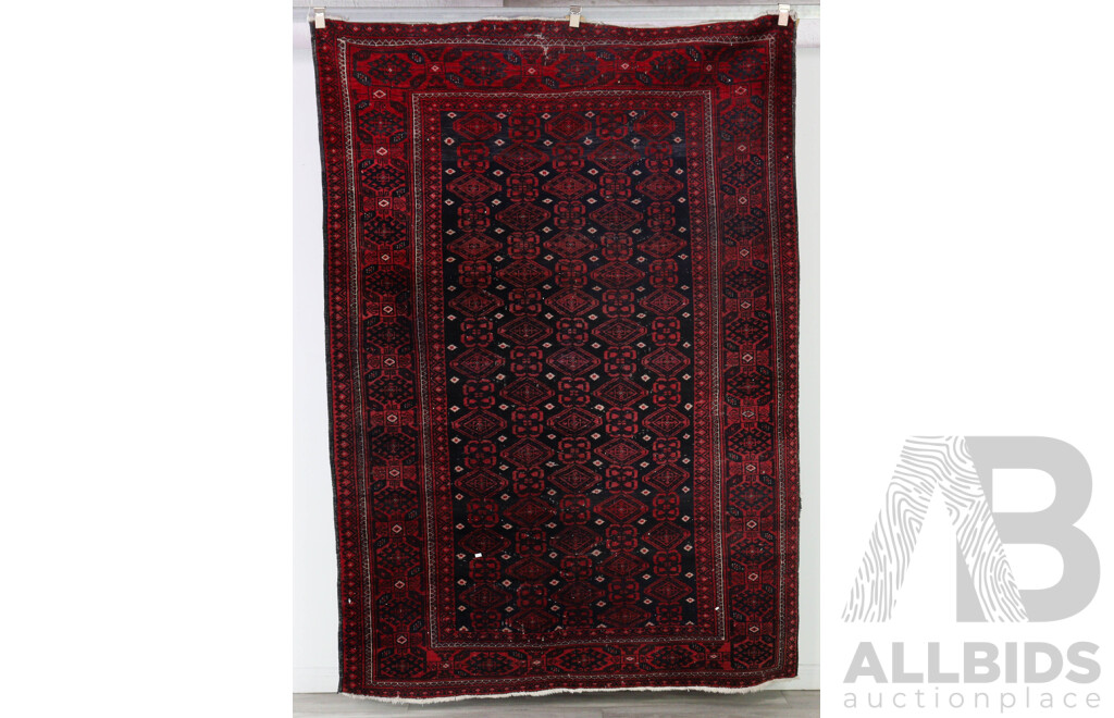 Vintage Afghan Hand Knotted Wool Rug with Traditional Gul Design