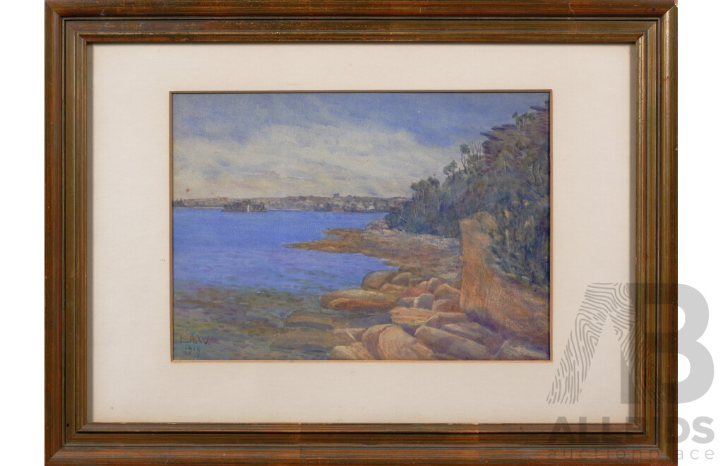 L.A.W, (Early 20th Century, C1919), Rocky Cove, Vintage Watercolour (1919), 41 x 56 cm (frame)