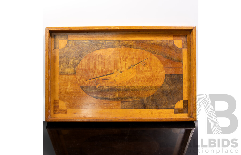 Vintage Australian Specimen Wood Inlay with Catalina Flying Boat Theme