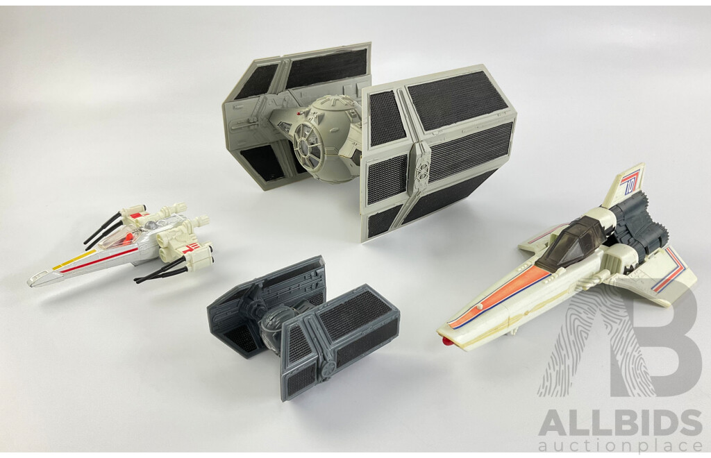 Vintage Diecast and Platic Spaceships Including Starwars Tie Fighter, Kenner X Wing and Battlestar Galatica Colonial Viper
