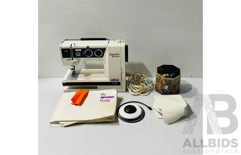Elna Sapphire Electronic Sewing Machine with Accessories and Some Thread