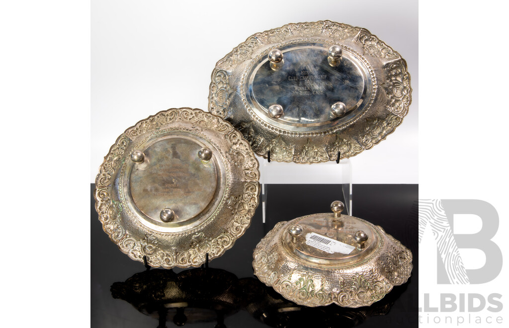 Collection Three Vintage Silver Plate Jakarta Golf Trophies with Inscriptions to Each