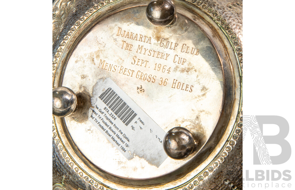 Collection Three Vintage Silver Plate Jakarta Golf Trophies with Inscriptions to Each