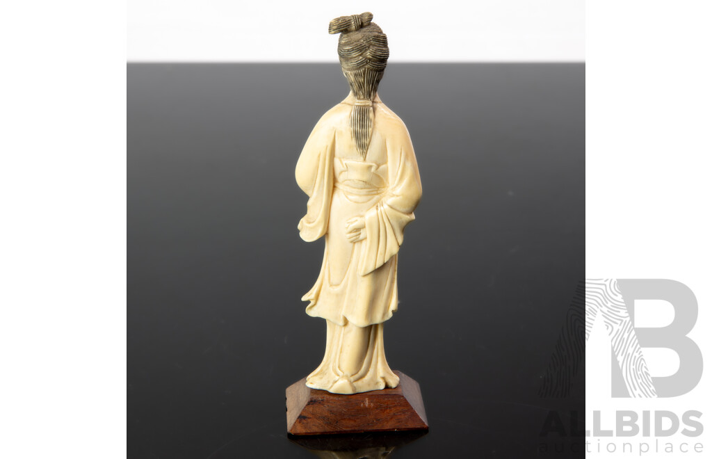 Antique Japanese Hand Carved and Dyed Ivory Okimono of Female Form