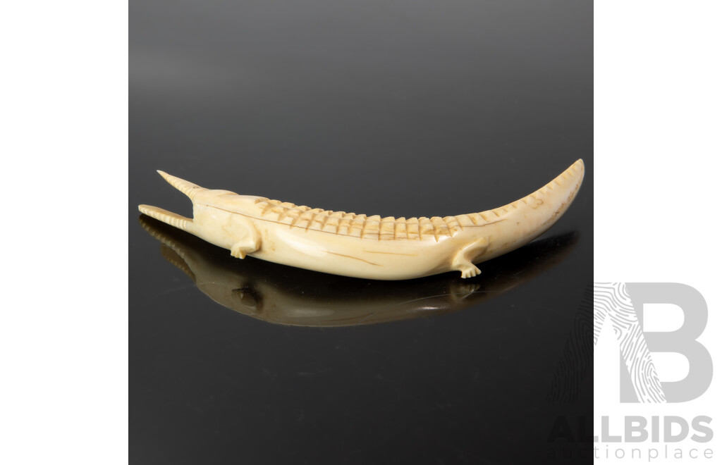 Antique African Hand Carved Ivory Crocodile Figure