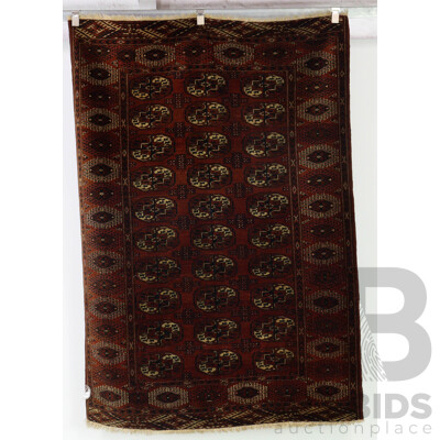 Vintage Turkoman Hand Knotted Wool Rug with Traditional Gul Design