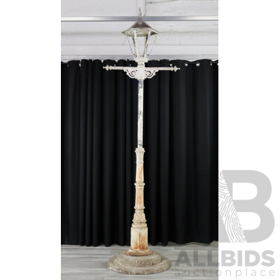 Antique Late Victorian Lamp Post with Ornate Cast Iron Base, Cast Zinc Top Section