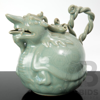 Vintage Korean Goryeo Style Celadon Dragon Turtle Ewer